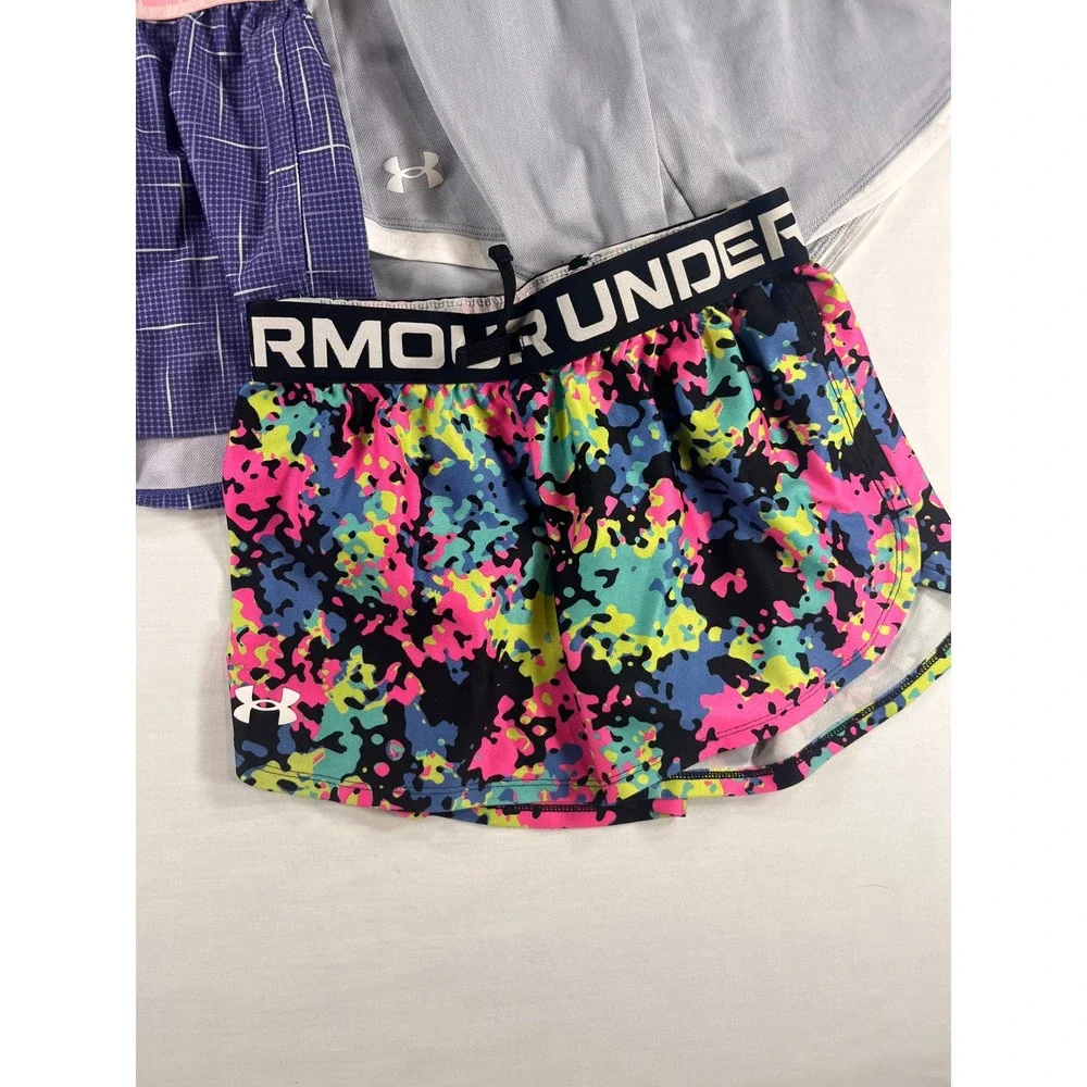 Under Armour Girls HeatGear Athletic Shorts Bundle 3pk Youth Medium Grey Purple